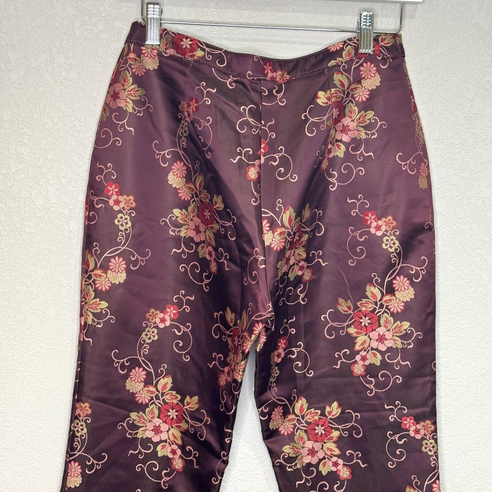 Oilily Women's Pants Size 38 Satin Burgundy Floral Ankle NEW $248 - Flair - Style