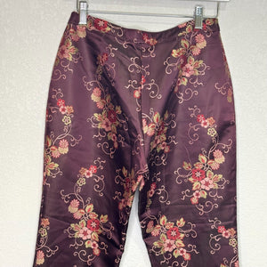 Oilily Women's Pants Size 38 Satin Burgundy Floral Ankle NEW $248 - Flair - Style
