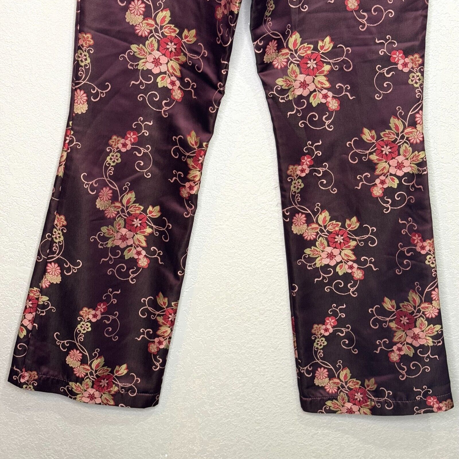 Oilily Women's Pants Size 38 Satin Burgundy Floral Ankle NEW $248 - Flair - Style
