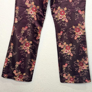 Oilily Women's Pants Size 38 Satin Burgundy Floral Ankle NEW $248 - Flair - Style