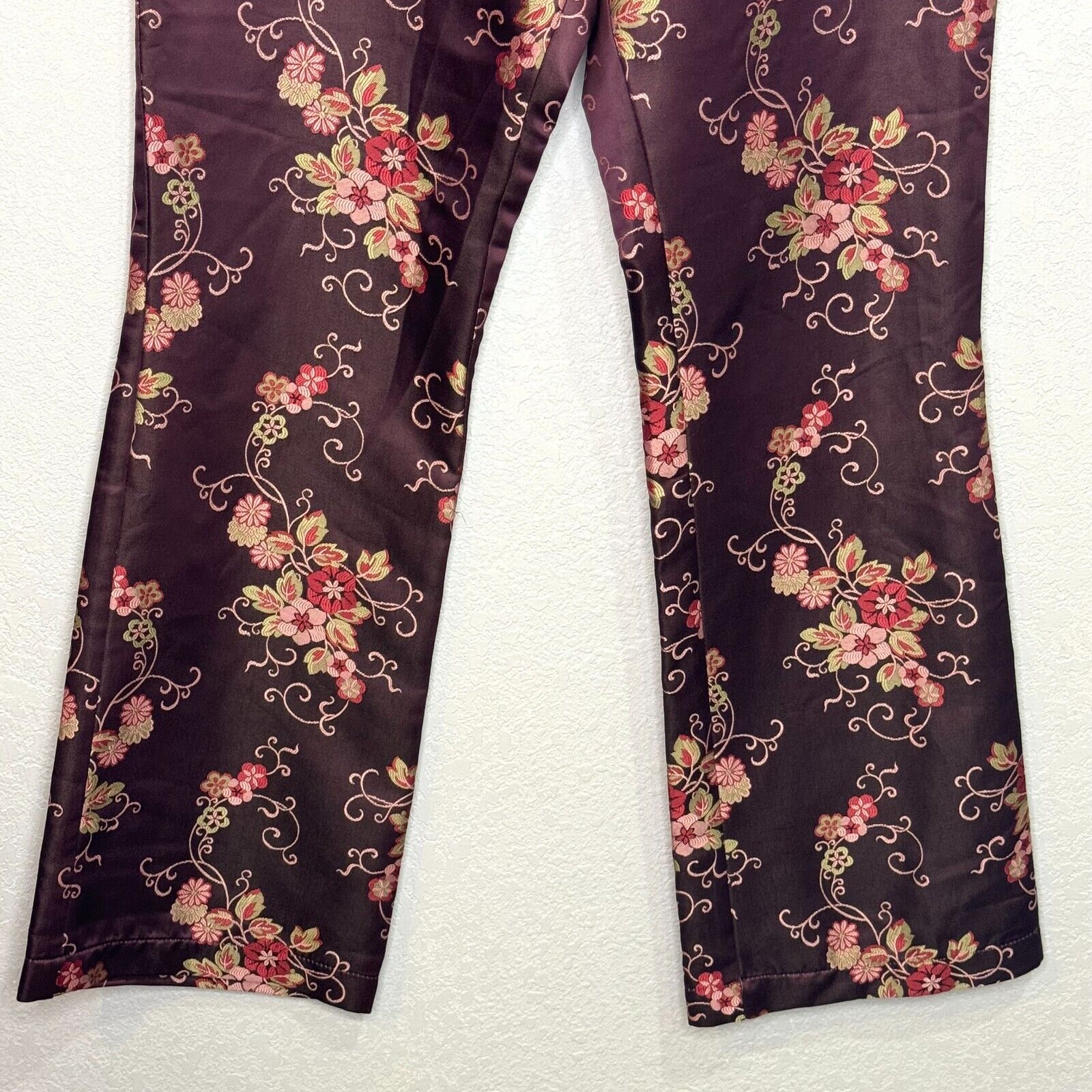 Oilily Women's Pants Size 38 Satin Burgundy Floral Ankle NEW $248 - Flair - Style