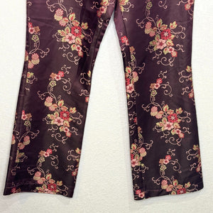 Oilily Women's Pants Size 38 Satin Burgundy Floral Ankle NEW $248 - Flair - Style