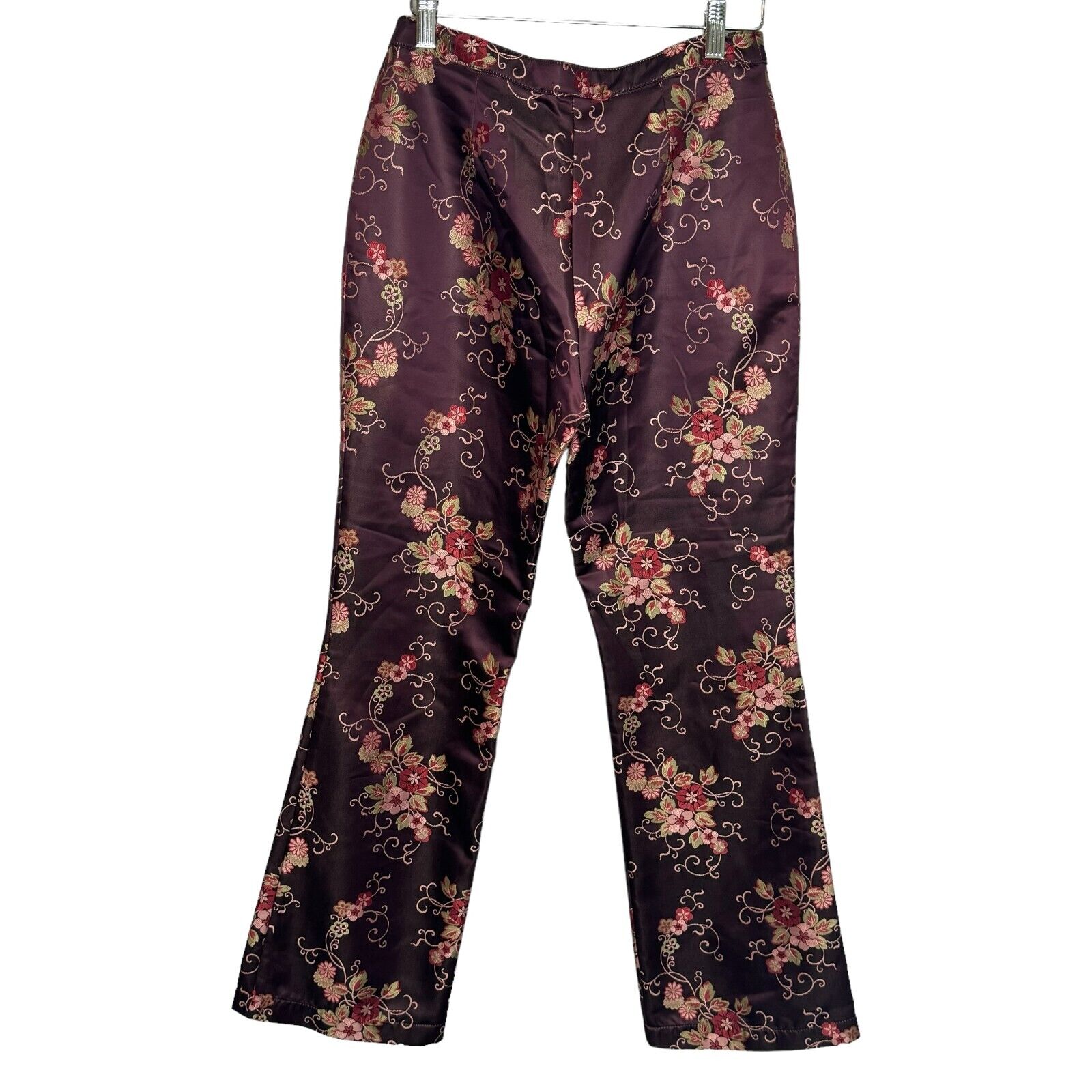 Oilily Women's Pants Size 38 Satin Burgundy Floral Ankle NEW $248 - Flair - Style