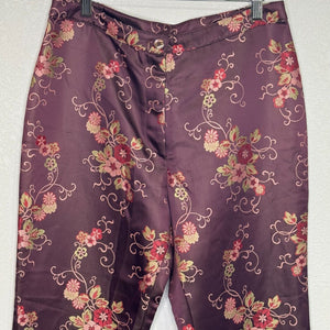 Oilily Women's Pants Size 38 Satin Burgundy Floral Ankle NEW $248 - Flair - Style
