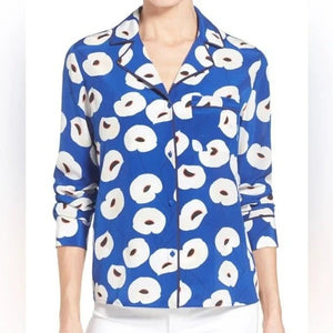 Olivia Palermo Chelsea28 Shirt Womens Small Floral Silk Button Up Top Blouse - Flair - Style