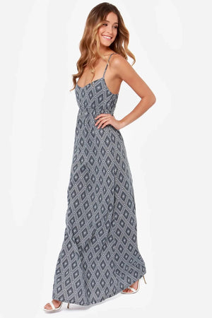 O'Neill Jenna Dress Womens Small Blue White Geometric Boho Strappy Maxi - Flair - Style