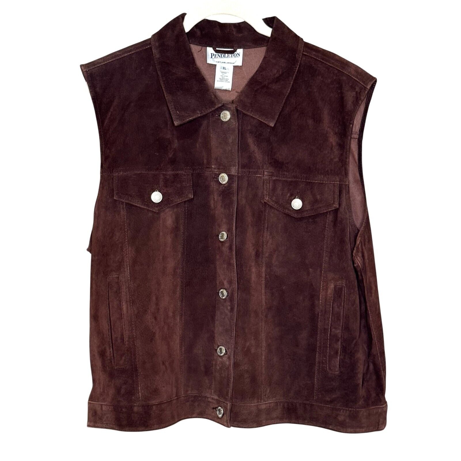 Pendleton Brown Suede Vest Size XL Womens Oxford Mix Aztec Wool - Flair - Style