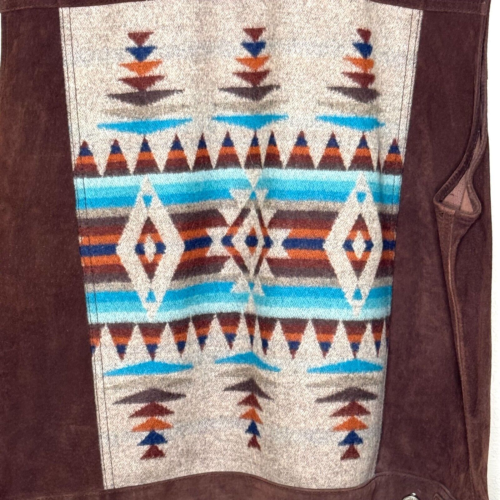 Pendleton Brown Suede Vest Size XL Womens Oxford Mix Aztec Wool - Flair - Style