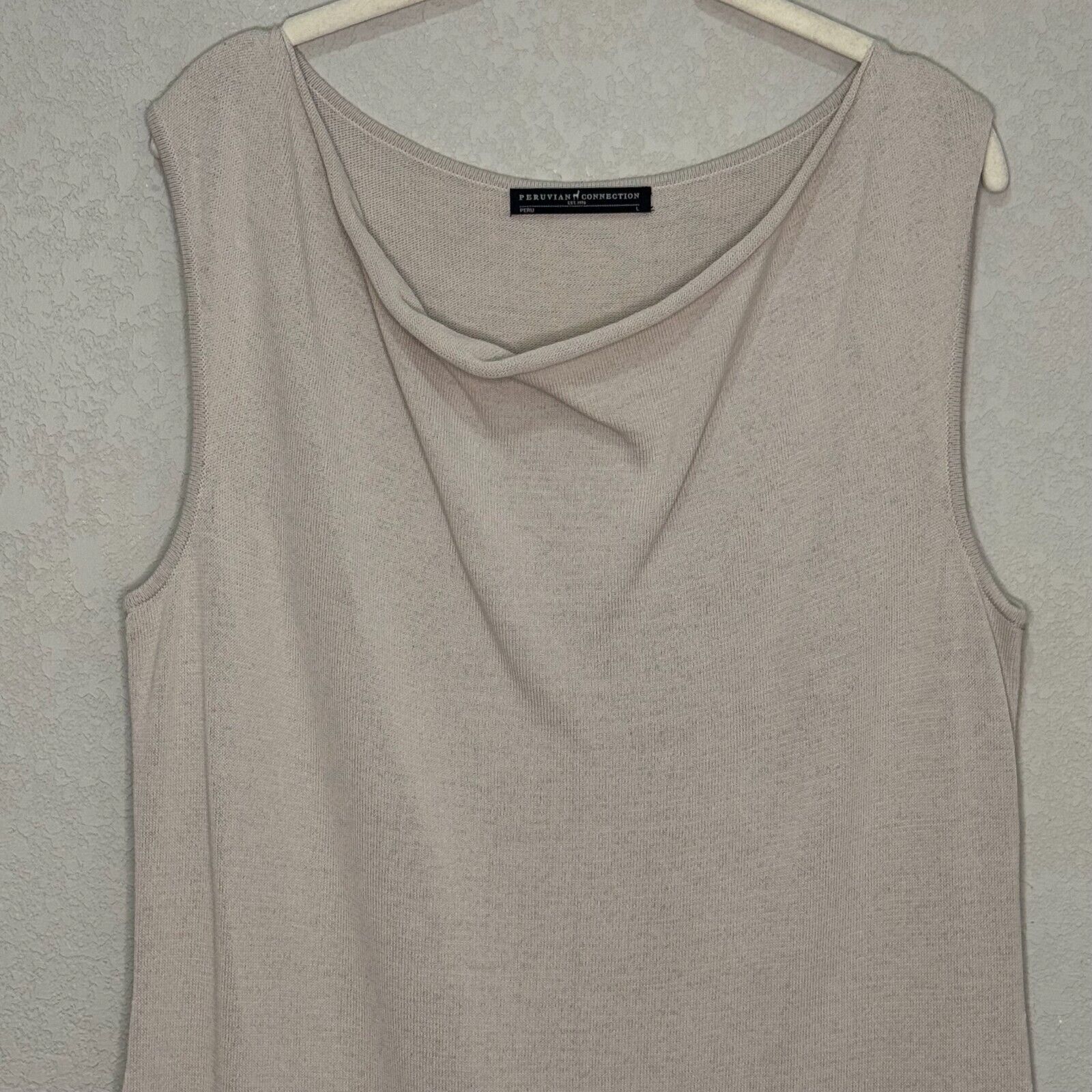 Peruvian Connection Freya Drape Neck Dress Size Small Oyster 100% Pima Cotton - Flair - Style