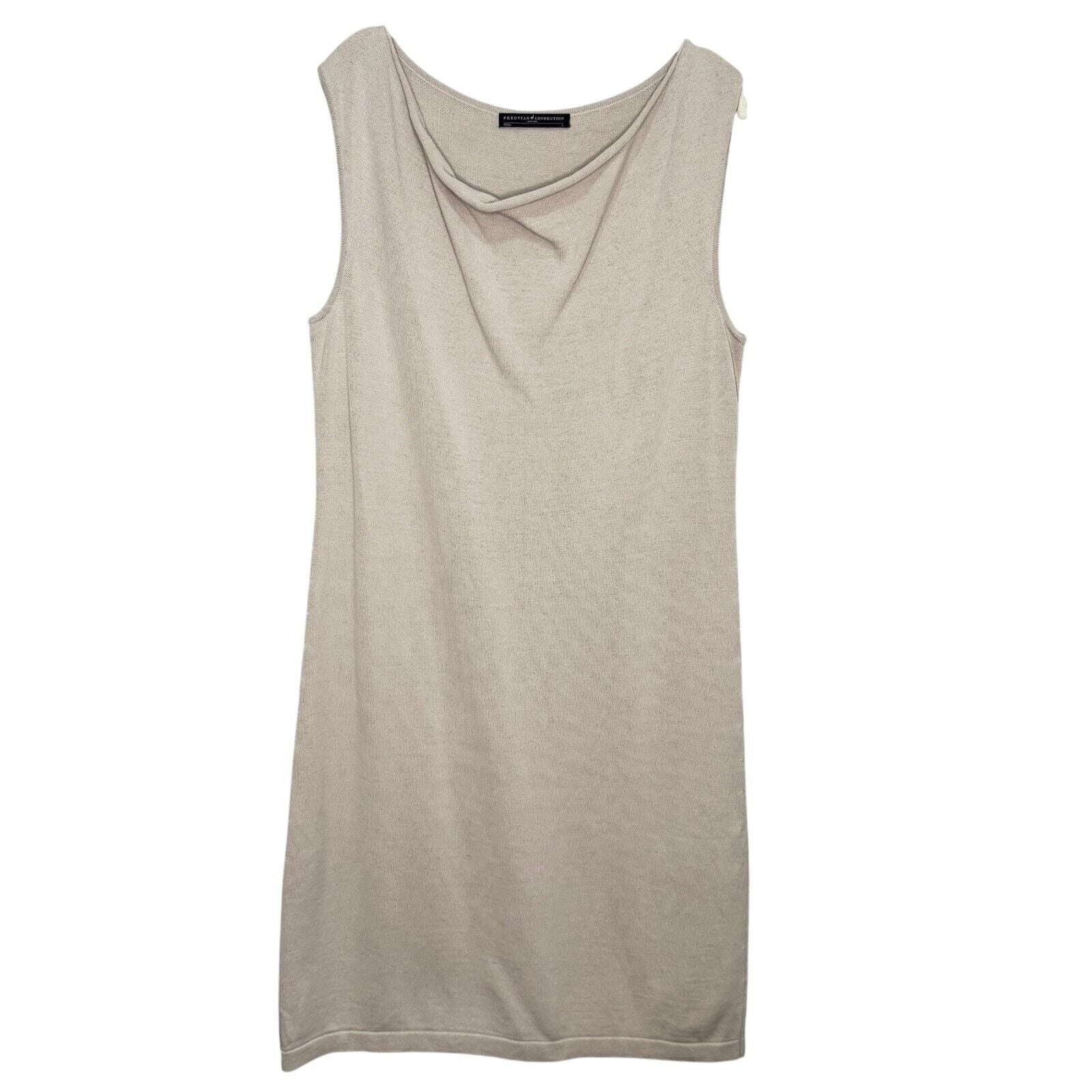 Peruvian Connection Freya Drape Neck Dress Size Small Oyster 100% Pima Cotton - Flair - Style