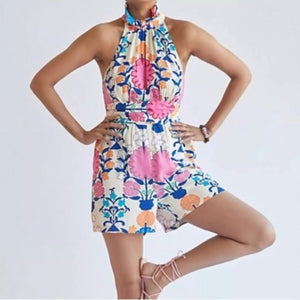 Plenty by Tracy Reese Shorts Romper XS Multicolor Floral Halter Midi Boho Summer - Flair - Style