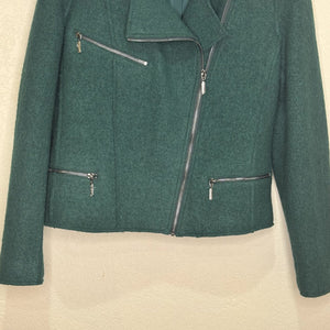 Pure Collection Jacket Womens US 6 Green Wool Blend Moto Zip Biker Pockets Chic - Flair - Style