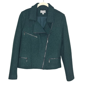 Pure Collection Jacket Womens US 6 Green Wool Blend Moto Zip Biker Pockets Chic - Flair - Style