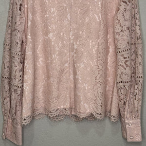 Rachel Parcell Top Womens Large Pink Lace Long Sleeve Blouse Sheer Floral Dressy - Flair - Style