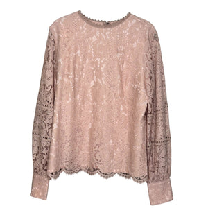 Rachel Parcell Top Womens Large Pink Lace Long Sleeve Blouse Sheer Floral Dressy - Flair - Style