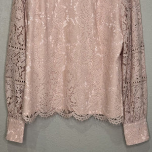 Rachel Parcell Top Womens Large Pink Lace Long Sleeve Blouse Sheer Floral Dressy - Flair - Style