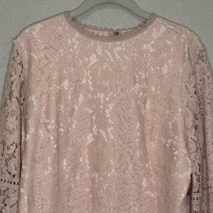 Rachel Parcell Top Womens Large Pink Lace Long Sleeve Blouse Sheer Floral Dressy - Flair - Style