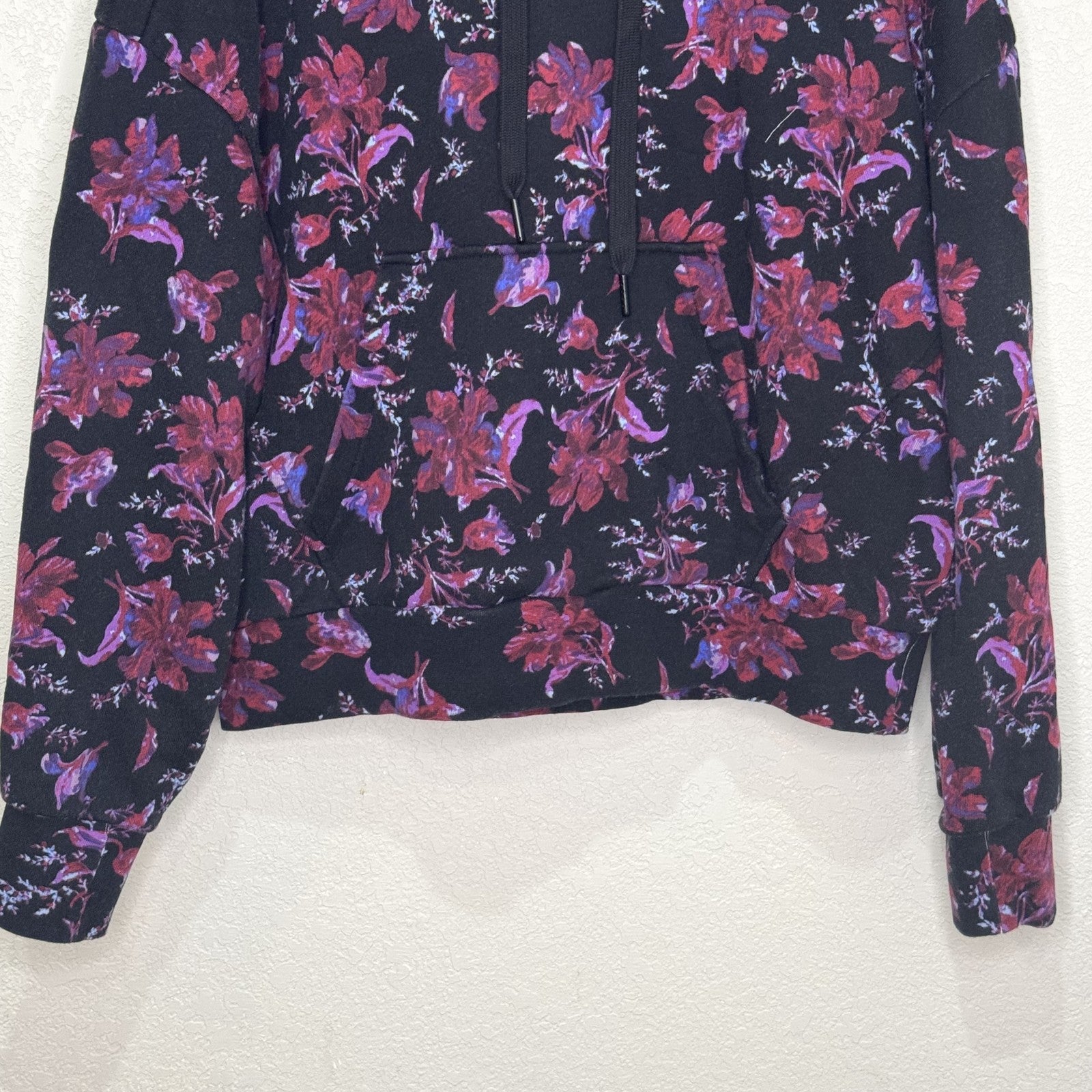 Rag & Bone Hoodie Womens Small Black Purple Red Floral Pullover Organic Cotton - Flair - Style