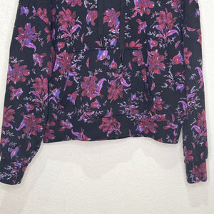 Rag & Bone Hoodie Womens Small Black Purple Red Floral Pullover Organic Cotton - Flair - Style