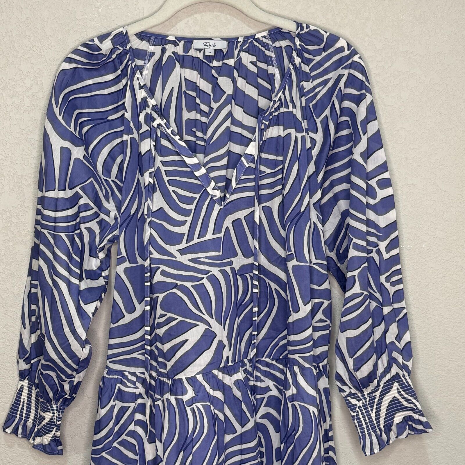 Rails Sia Dress Size Medium Island Waves Blue White Tropical Print Cotton $228 - Flair - Style