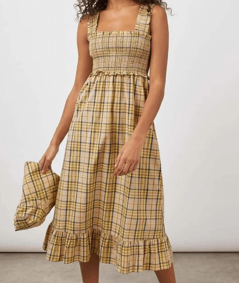 Rails Sunflower Plaid Smocked Sundress w Matching Hat Size Small NEW - Flair - Style
