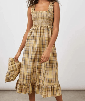 Rails Sunflower Plaid Smocked Sundress w Matching Hat Size Small NEW - Flair - Style