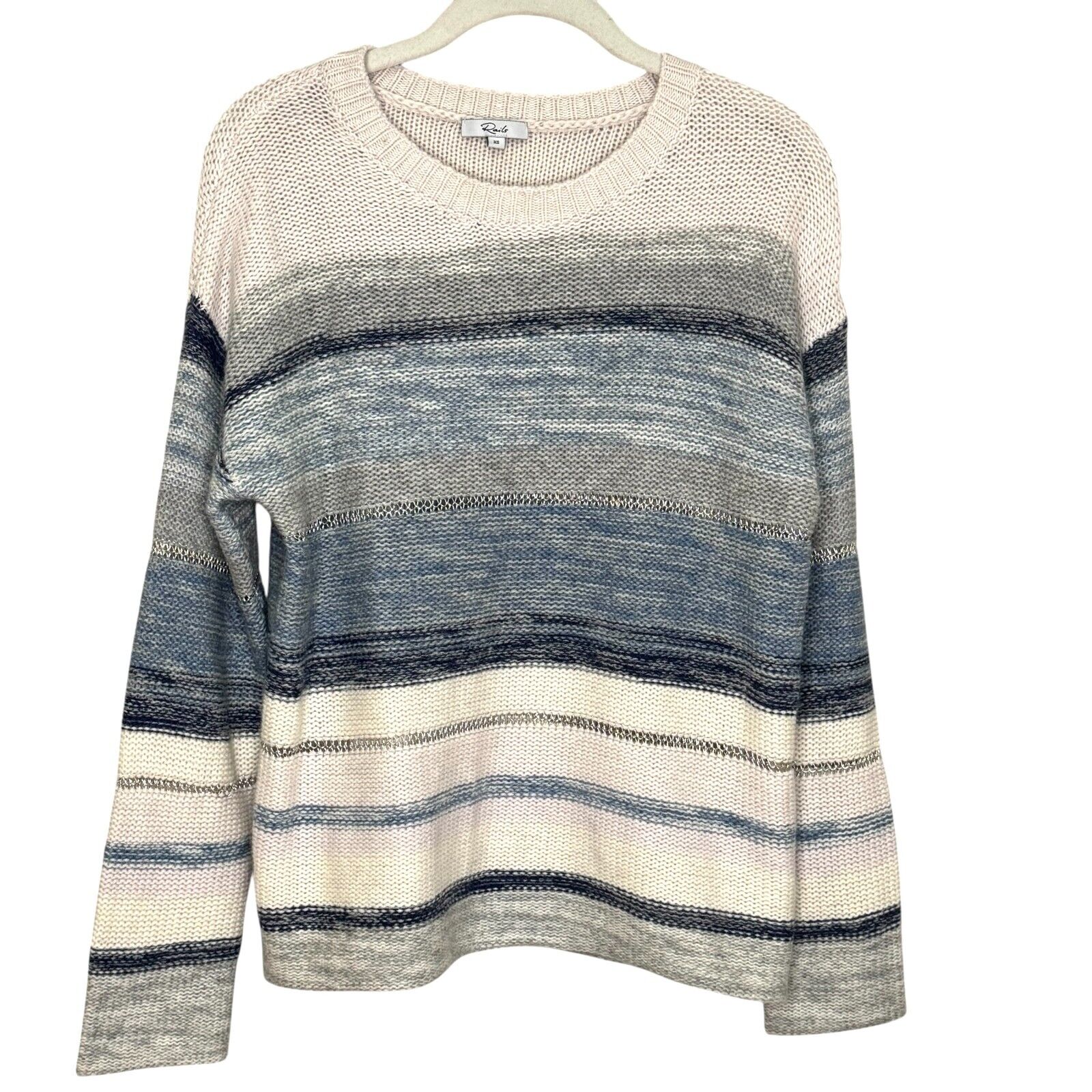 Rails Sweater Size XS Daphne Stripe Wool & Cashmere Blue Grey Ivory Metallic - Flair - Style