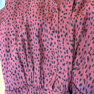 Rails V - Neck Jumpsuit Size Small Rust / Burgundy Spotted Animal Print - Flair - Style
