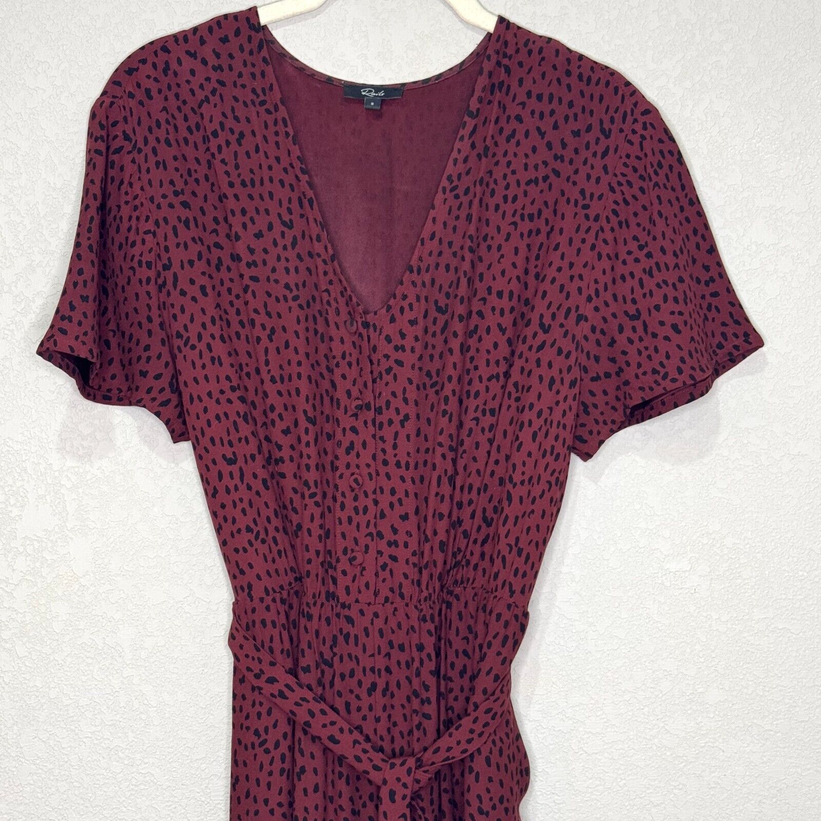 Rails V - Neck Jumpsuit Size Small Rust / Burgundy Spotted Animal Print - Flair - Style