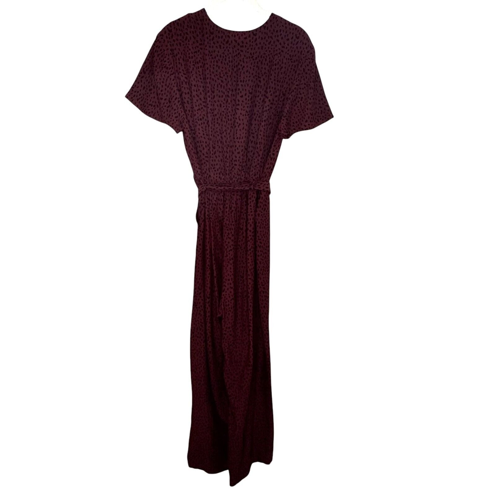 Rails V - Neck Jumpsuit Size Small Rust / Burgundy Spotted Animal Print - Flair - Style