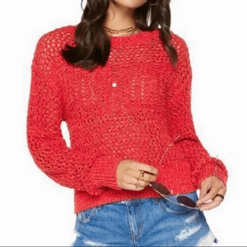 Ramy Brook Mallie Sweater Size Small Pink Open Knit Crochet Coastal Cottage Boho - Flair - Style
