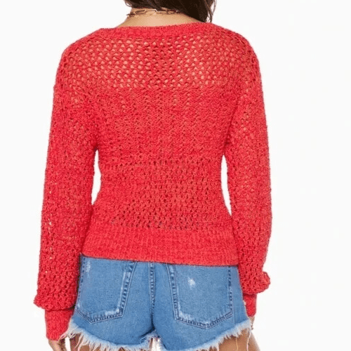 Ramy Brook Mallie Sweater Size Small Pink Open Knit Crochet Coastal Cottage Boho - Flair - Style