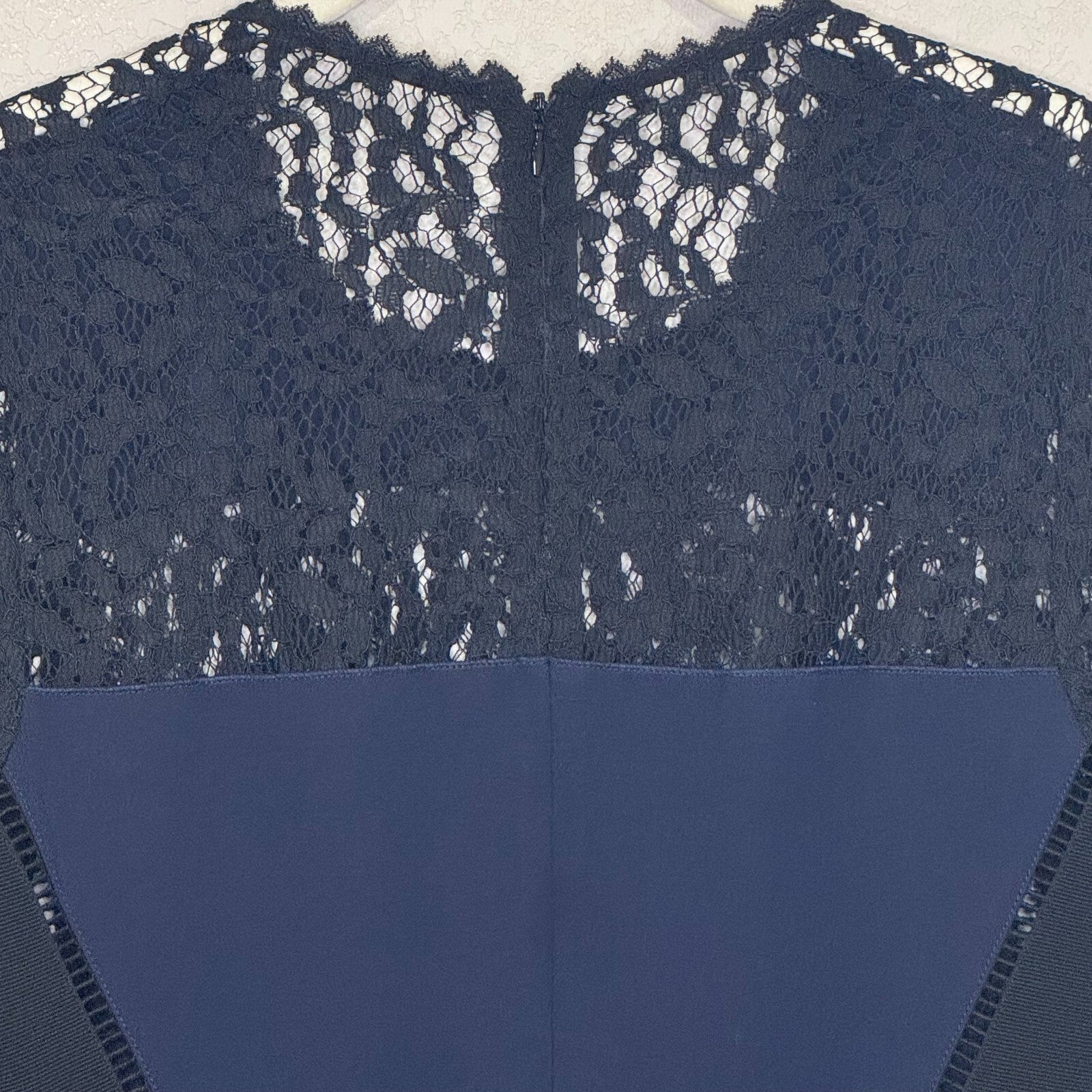 Rebecca Taylor Peplum Top Size 4 Navy Blue Black Lace - Flair - Style