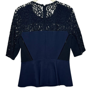 Rebecca Taylor Peplum Top Size 4 Navy Blue Black Lace - Flair - Style