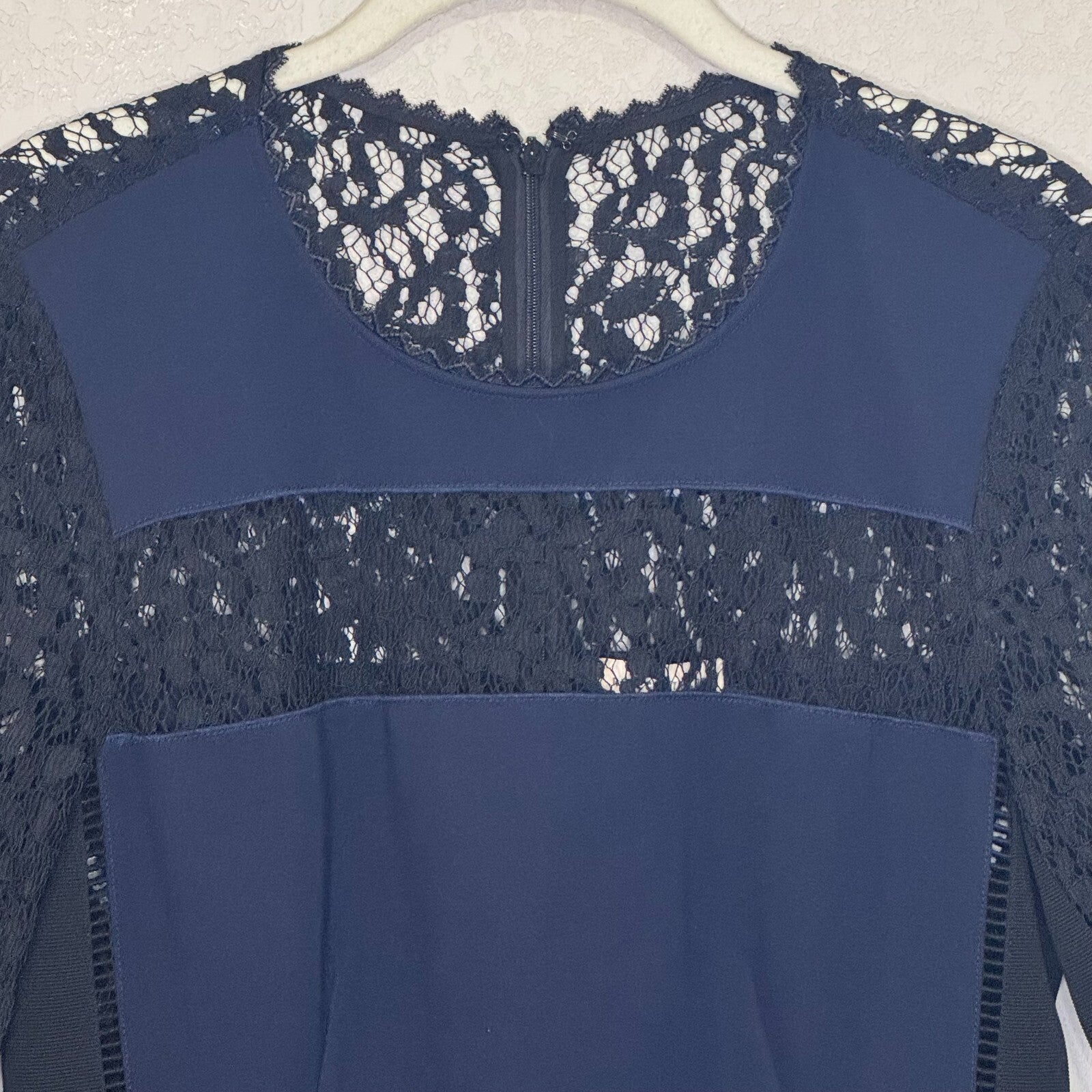 Rebecca Taylor Peplum Top Size 4 Navy Blue Black Lace - Flair - Style