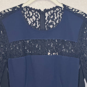 Rebecca Taylor Peplum Top Size 4 Navy Blue Black Lace - Flair - Style