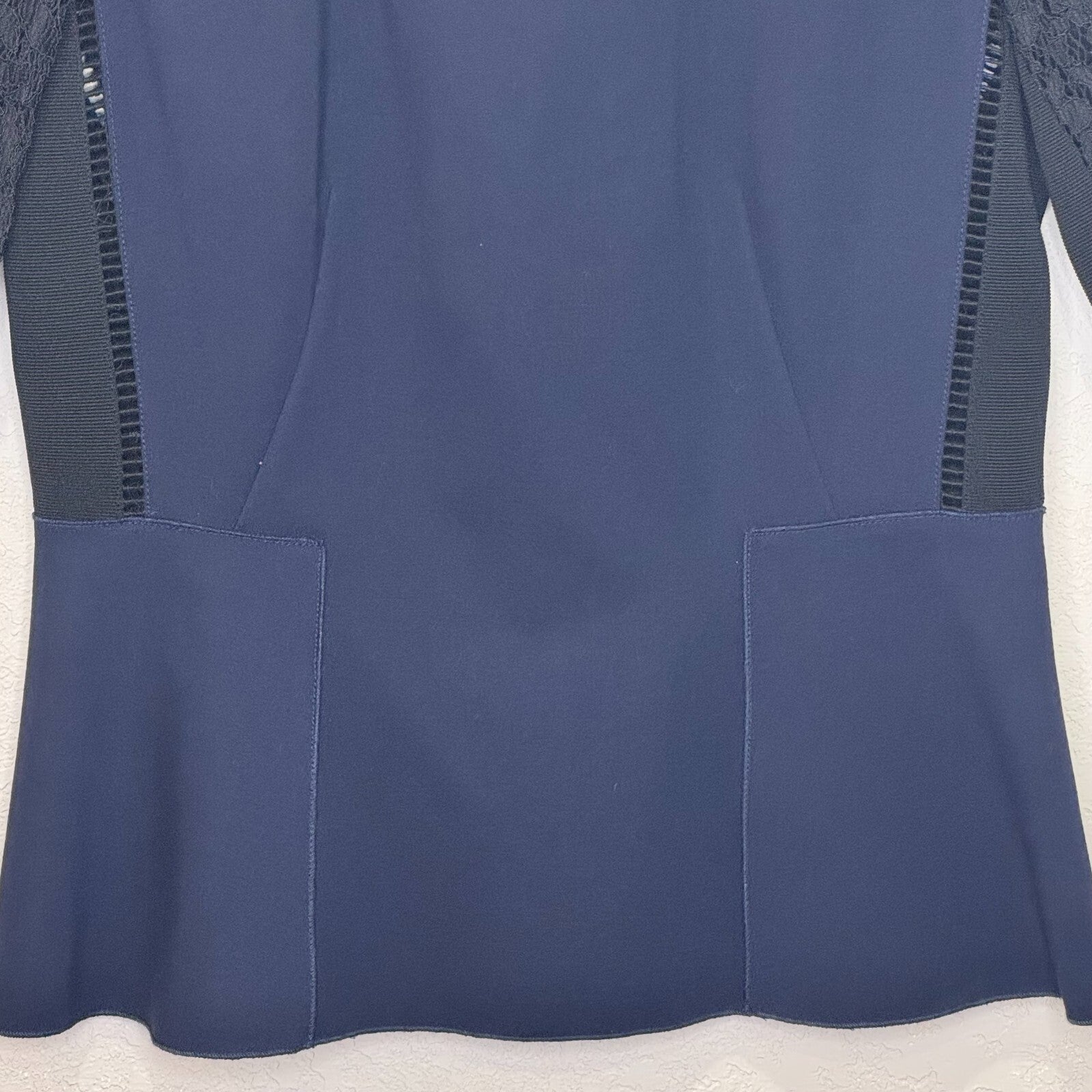 Rebecca Taylor Peplum Top Size 4 Navy Blue Black Lace - Flair - Style