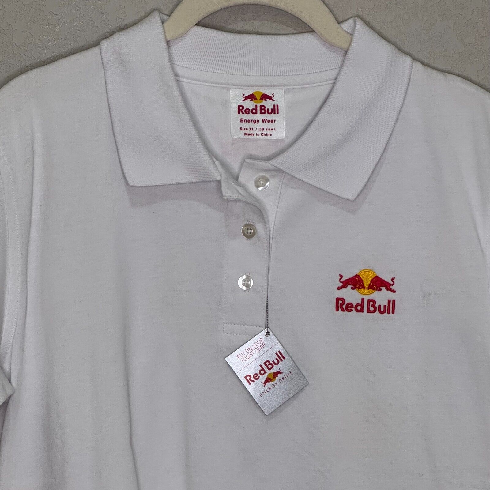 Red Bull Polo Shirt Size Large Womens White 100% Cotton Embroidered NEW - Flair - Style