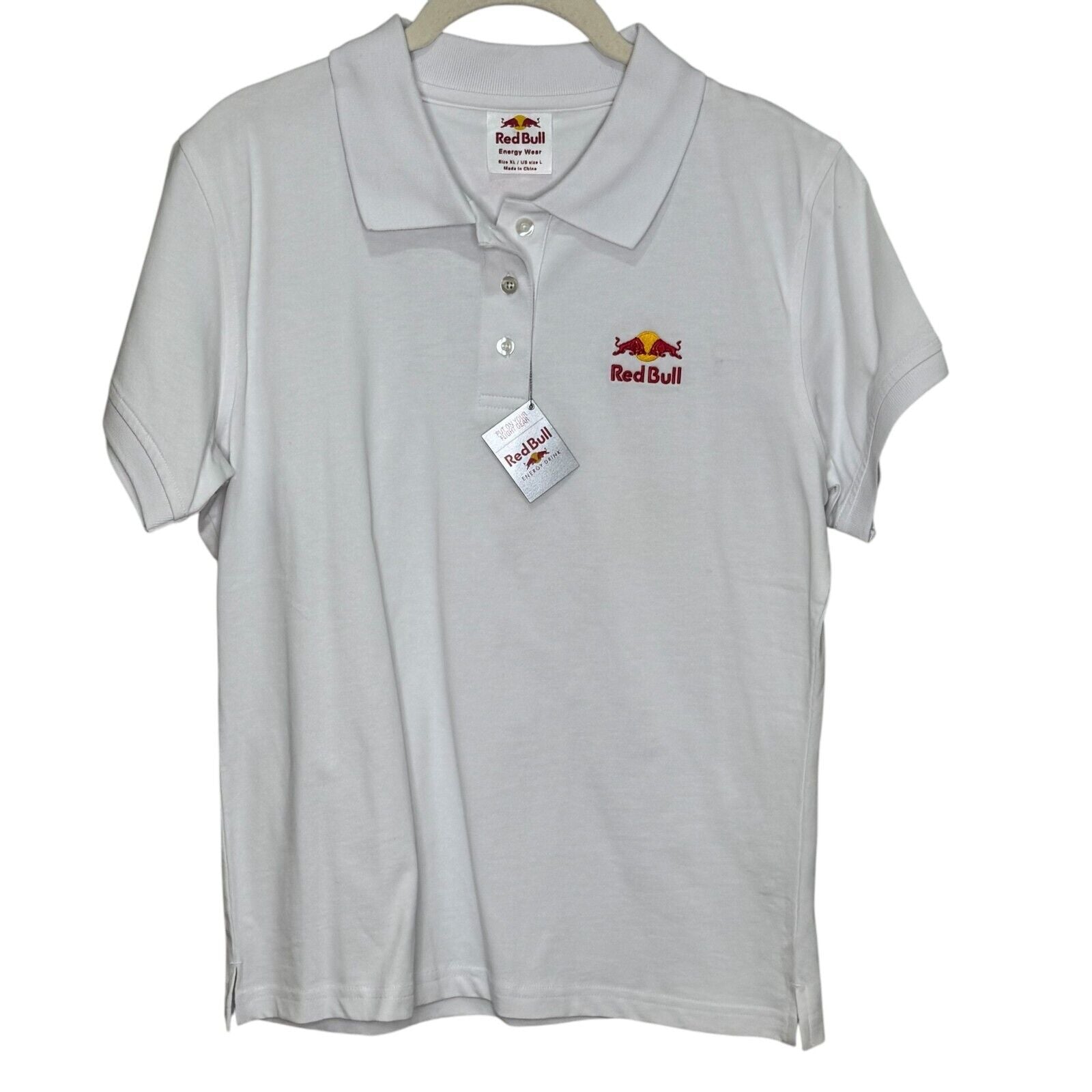 Red Bull Polo Shirt Size Large Womens White 100% Cotton Embroidered NEW - Flair - Style