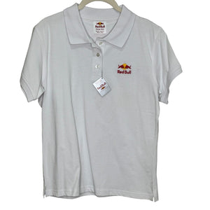 Red Bull Polo Shirt Size Large Womens White 100% Cotton Embroidered NEW - Flair - Style