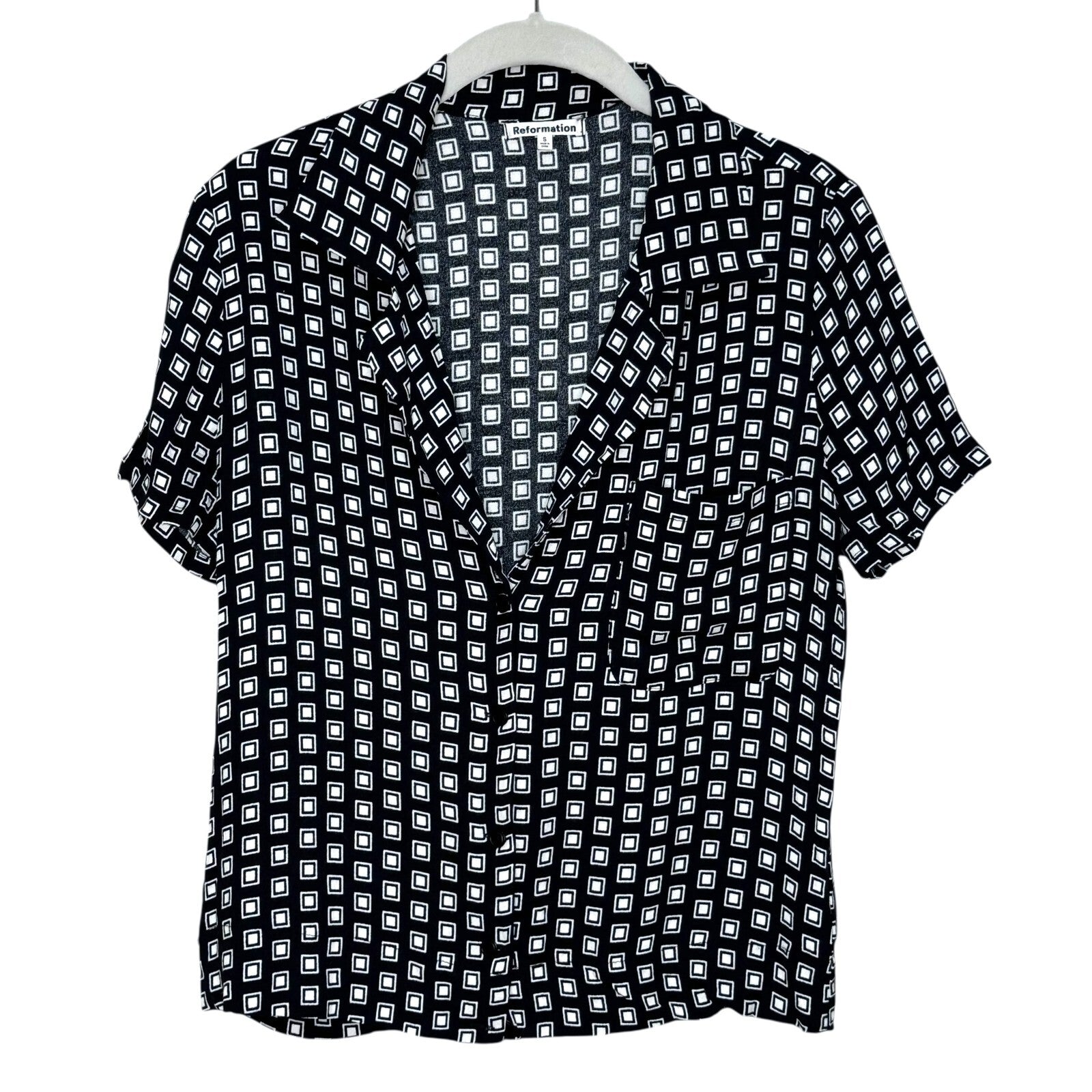 Reformation Cuba Print Blouse Shirt Size Small In Giotto Black White Print - Flair - Style
