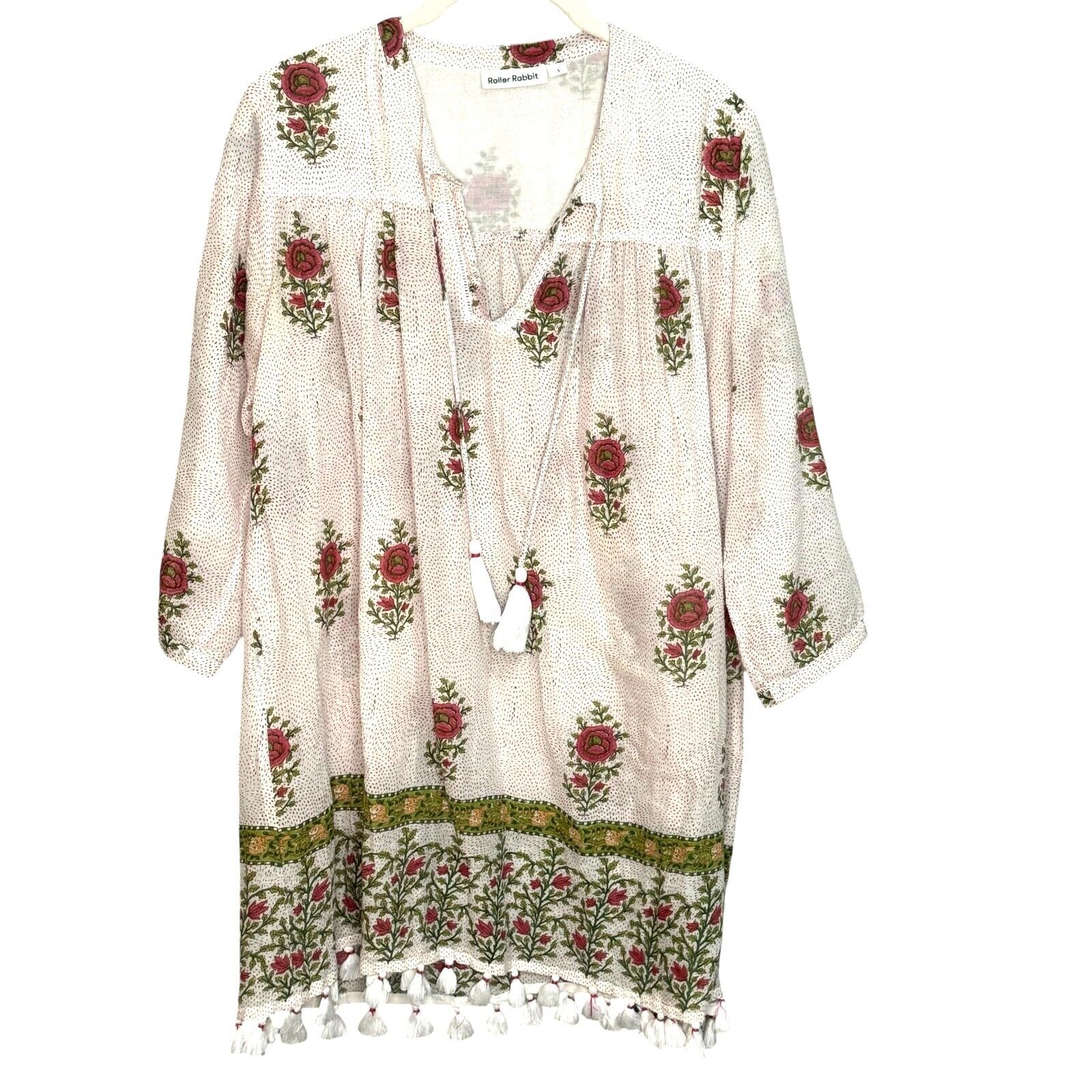 Roller Rabbit Cover - Up Tunic Size Small White Valley Floral Serafina - Flair - Style
