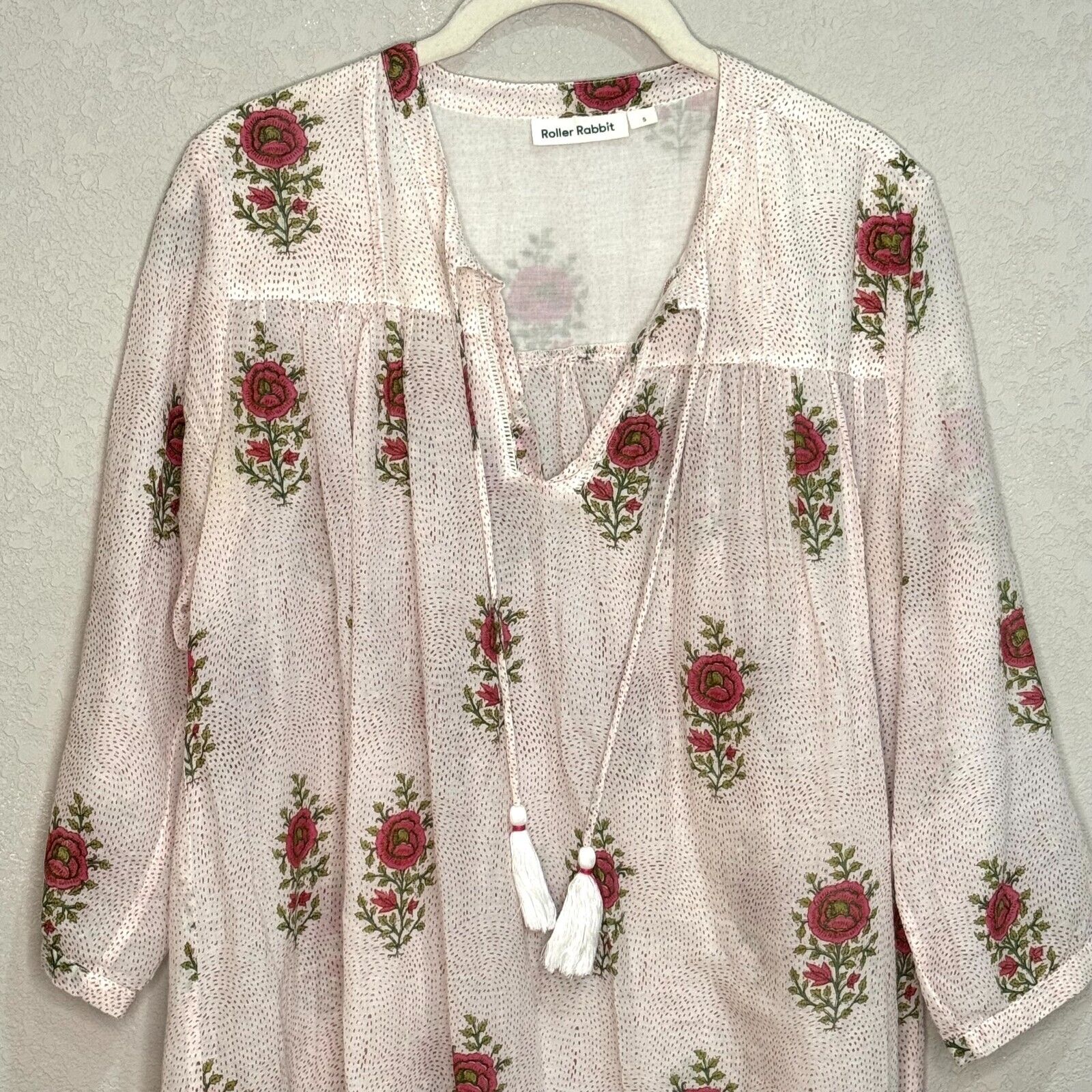Roller Rabbit Cover - Up Tunic Size Small White Valley Floral Serafina - Flair - Style