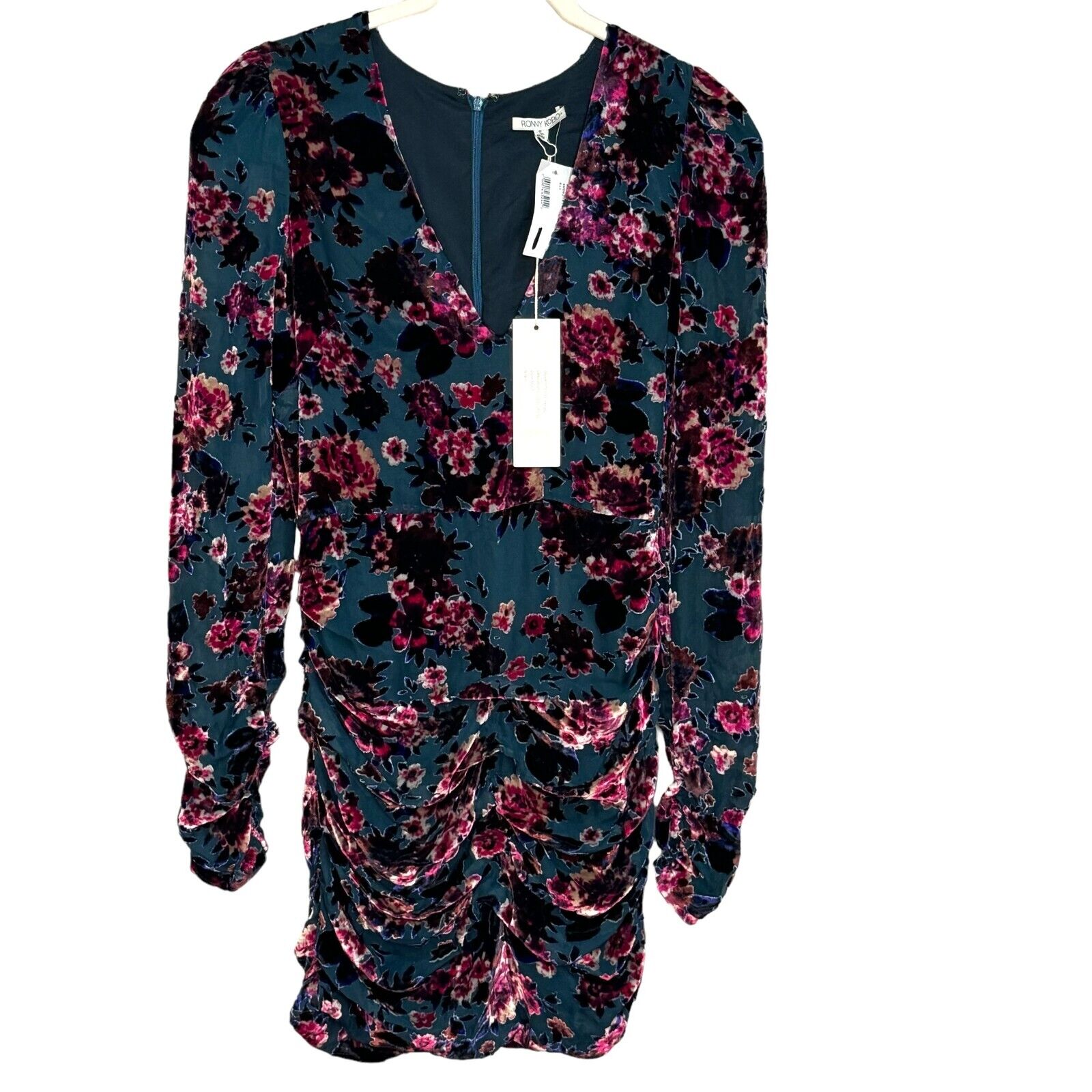 Ronny Kobo Ellice Floral Velvet Burnout Ruched Mini Dress Size Small NEW $498 - Flair - Style