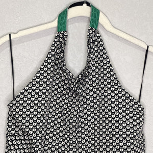 Sachin + Babi Halter Top Womens Medium Black White Lock Print Green Suede Trim - Flair - Style