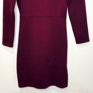 Saks Fifth Avenue Dress Size Small Burgundy Ruched Side Long Sleeve Bodycon Knit - Flair - Style