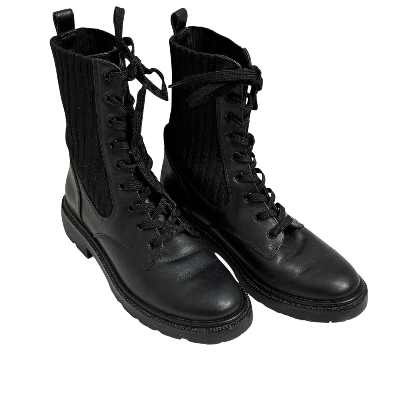 Sam Edelman Lydell Womens Combat Boots Leather Knit Black Size 6 - Flair - Style
