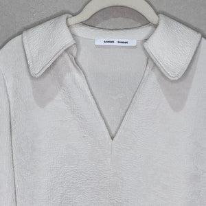 Samsoe Samsoe Margot Blouse Size XS White Puff Sleeve Collared Top - Flair - Style