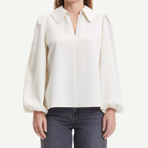 Samsoe Samsoe Margot Blouse Size XS White Puff Sleeve Collared Top - Flair - Style