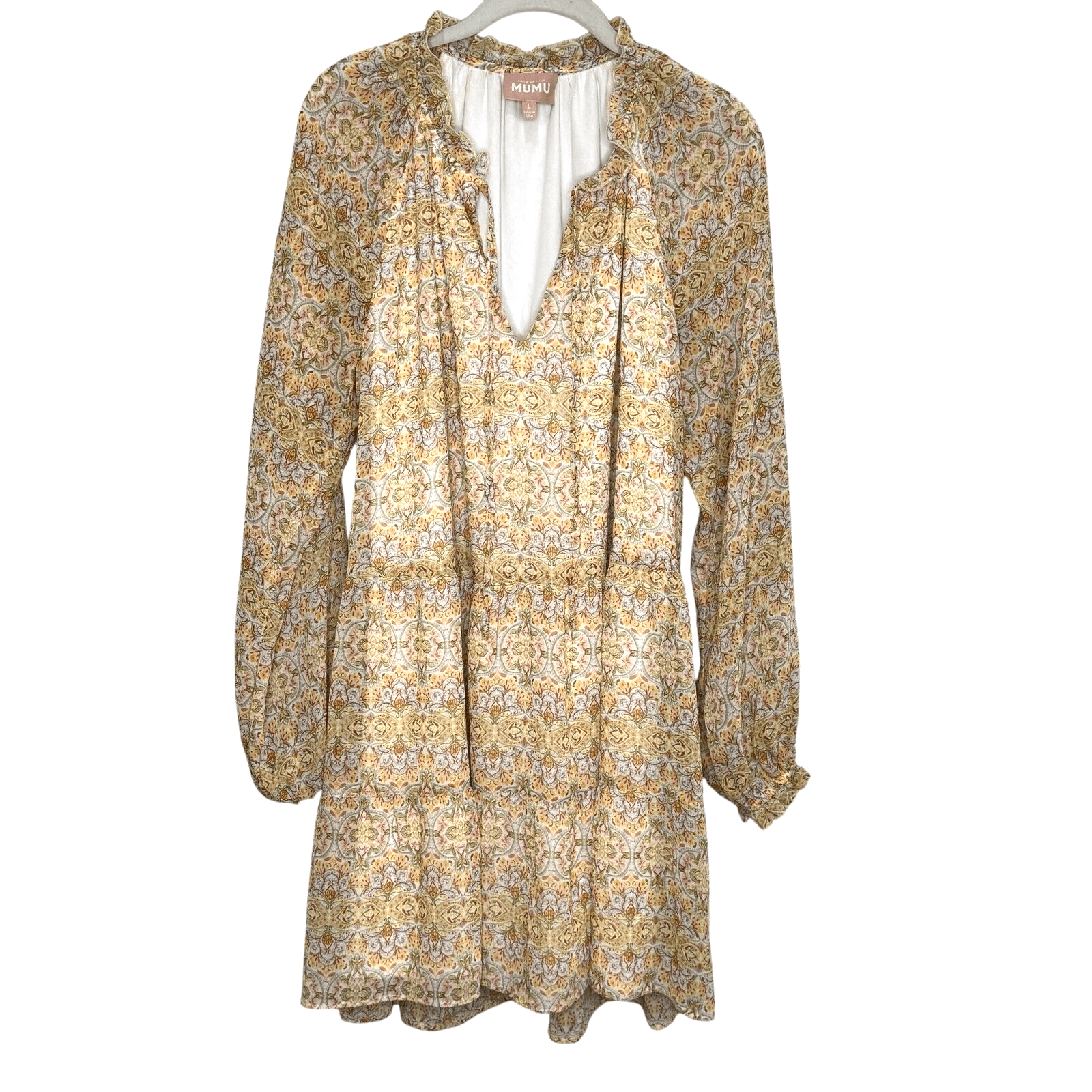Show Me Your Mumu Paisley Birdie Mini Dress Size Large Floral Sheer Sleeves - Flair - Style
